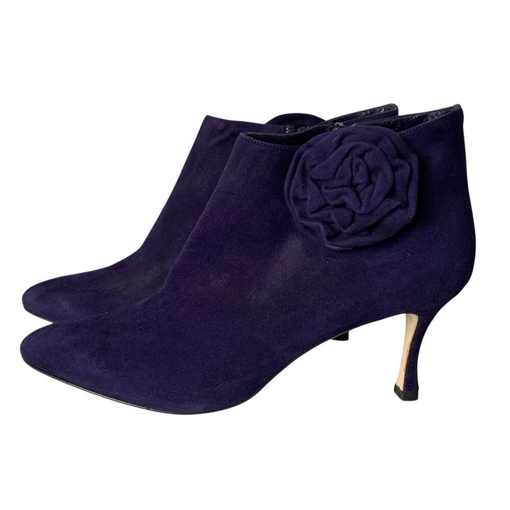 Manolo Blahnik Malee blue Suede BOOTIES BOOTS Heels Shoes sz 37.5
